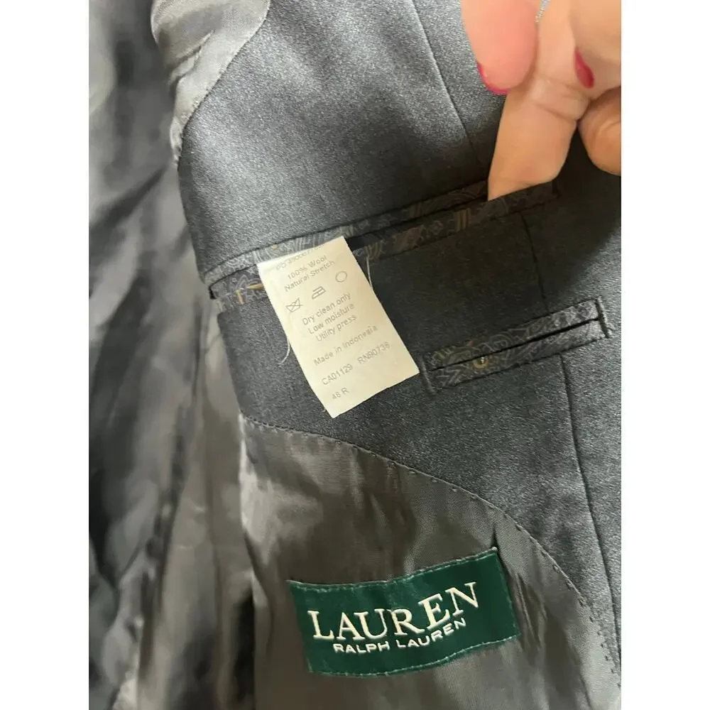 Lauren Ralph Lauren Men's Dark Gray Blazer Wool Natural Stretch 46R